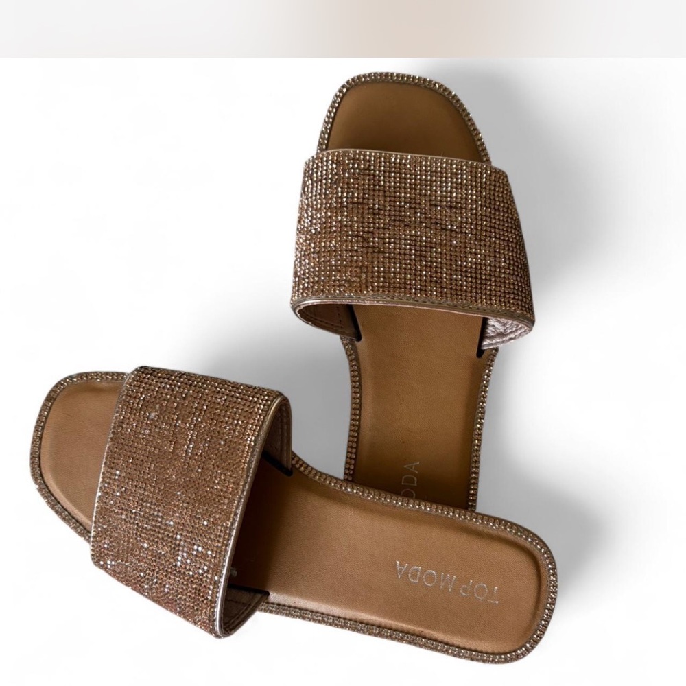 TOP Moda Women's Rose Gold Slide Sandals